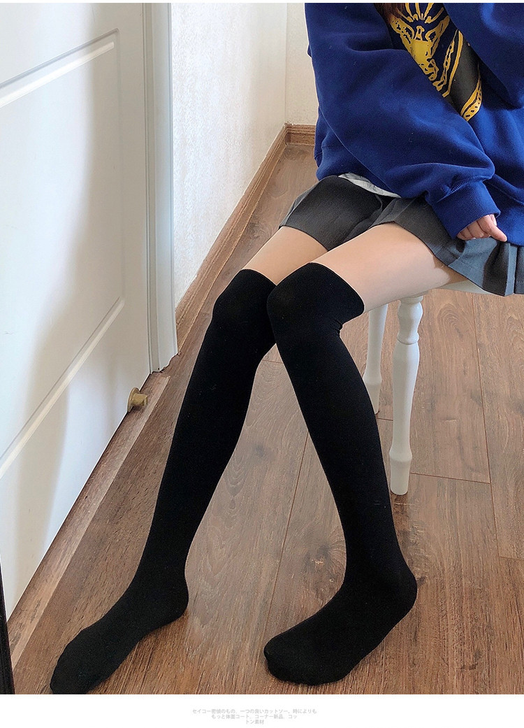 网红日系春夏薄款白色拼接假大腿过膝袜女jk黑色丝袜假小腿拼接袜