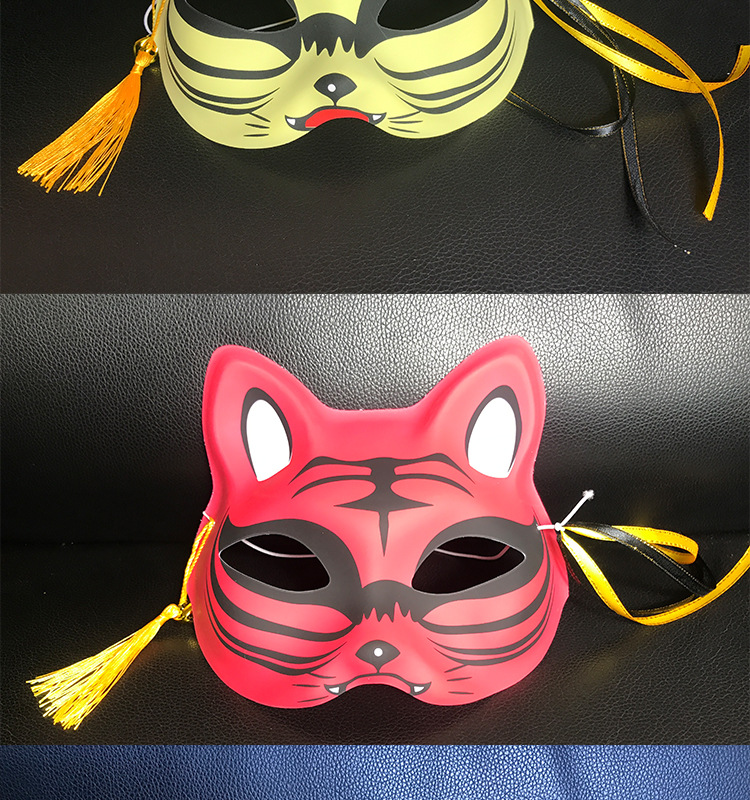 日式和风狐狸面具半脸女手绘化妆舞会古风面罩汉服抖音妖狐唐猫脸
