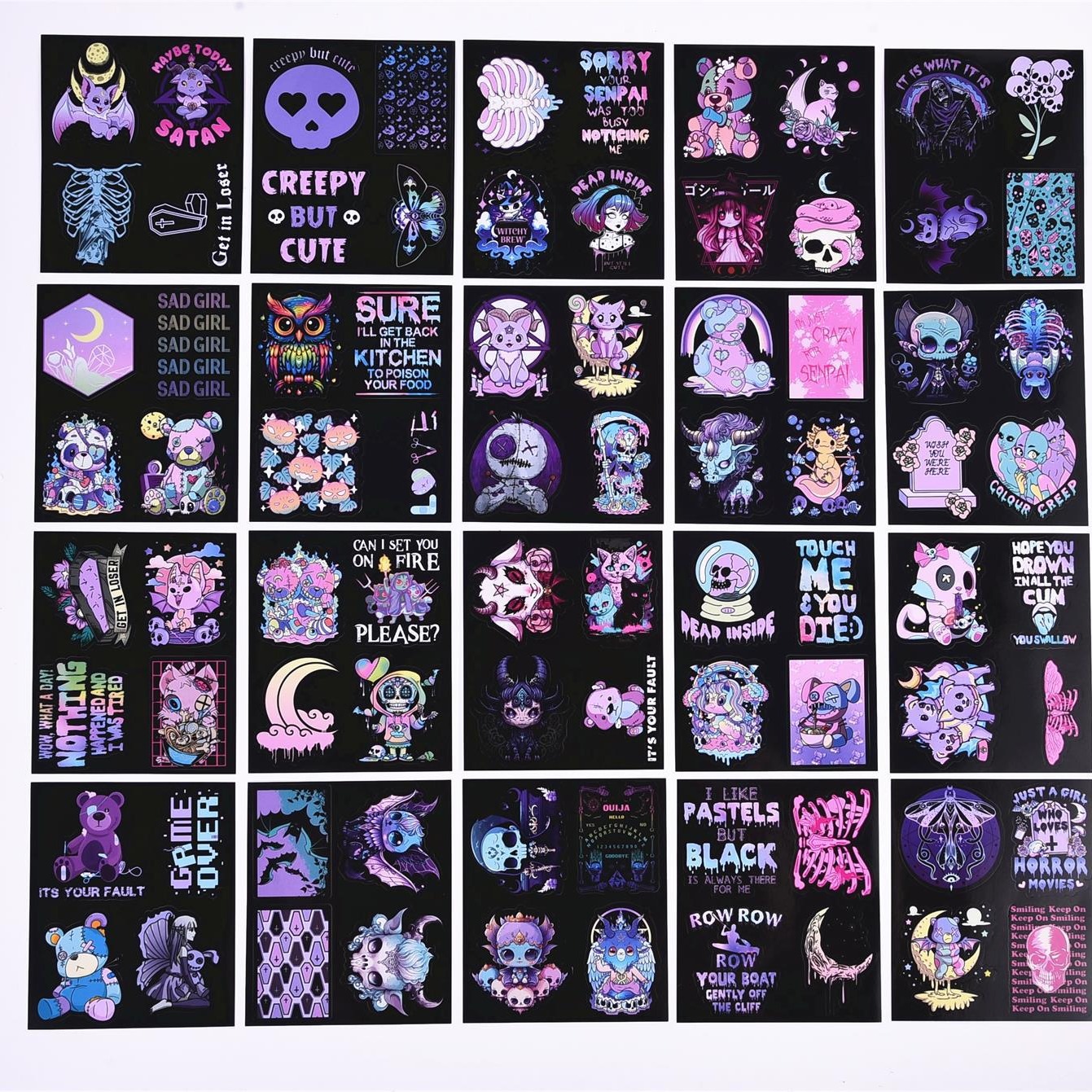 100张/袋图案不重复 黑暗哥特贴画 卡通儿童贴纸白色pvc不干胶