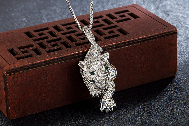 欧美潮牌动物嘻哈吊坠饰品 高端绿眼金钱豹吊坠 满钻豹子头吊坠链
