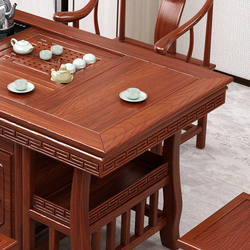 实木茶桌带抽屉茶水柜大理石桌板格木明月泡茶台批发仿古茶桌套装