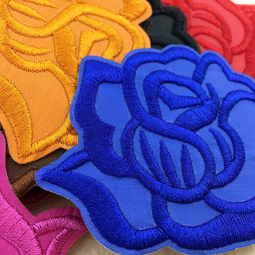 黑白色玫瑰花朵大号小号布贴衣服裤子牛仔修补丁贴花补洞刺绣贴布