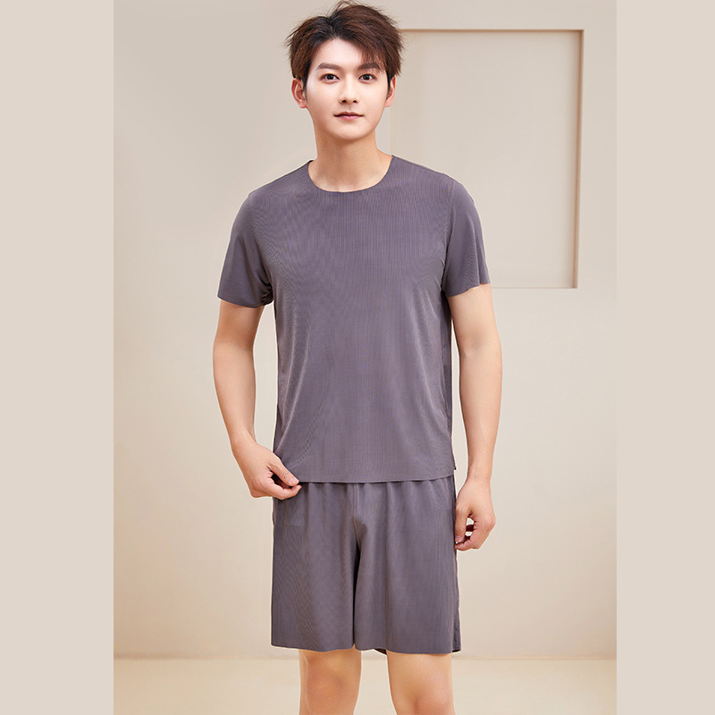 Spring and Summer Ice Silk Couple Pajamas Suit Seamless Men Loose plus Size Homewear Women's Pajamas Wholesale Delivery