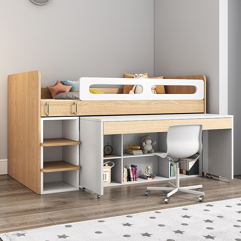 儿童床男孩学生床半高单人床书桌衣柜一体儿童房家具组合套装