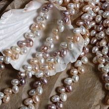8-9mm天然淡水珍珠螺纹混彩大麦穗diy半成品手工穿珠饰品材料现货