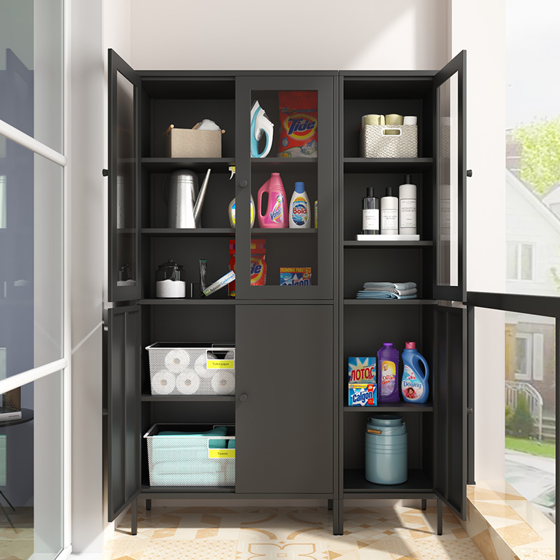 阳台储物柜收纳家用高柜杂物置物靠墙阳台柜防水铁皮衣柜窄柜