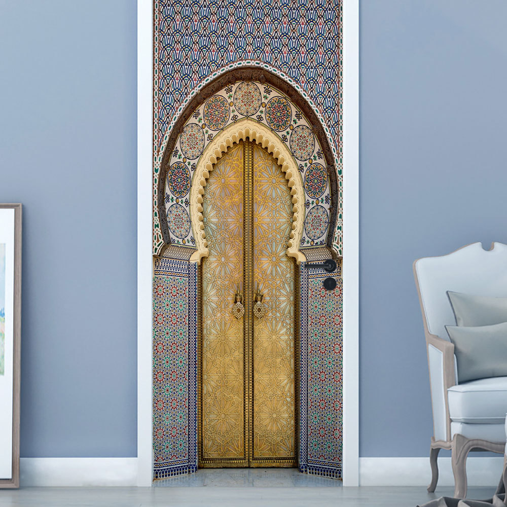 跨境专供穆斯林风格门贴卧室浴室客厅门装饰自粘可移除pvc家居贴