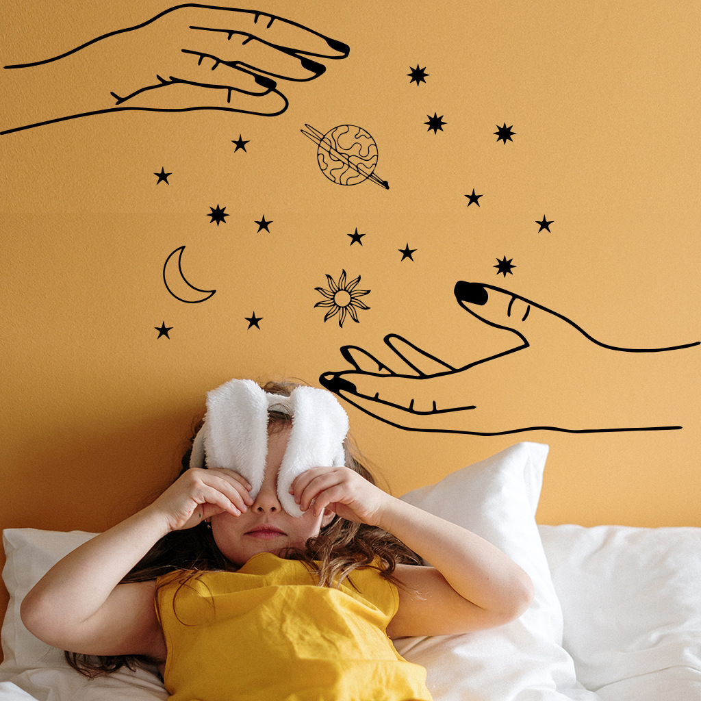 文艺简笔托起月亮贴纸 af5652卧室装饰贴纸画pvc墙贴批发托起月亮