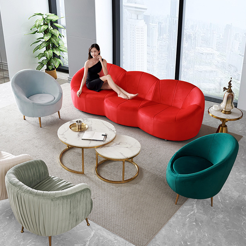 0成交2件时尚北欧布艺沙发创意个性简约现代办公室组合会客区接