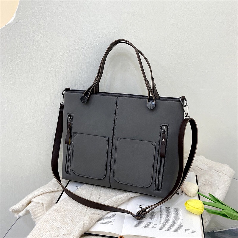 Blue Cool 2021 New Women's Bag European and American Fashion Matte Leather Motorcycle Big Bag Double Pocket Portable Shoulder Casual Women Bag