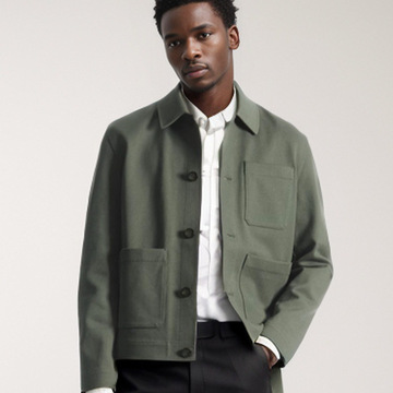 春秋新款外贸跨境男纯色休闲夹克单排扣翻领外套多口袋衬衫-阿里巴巴