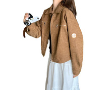 棕色麂皮绒外套女短款2024年春季新款韩版小个子宽松时尚夹克上衣