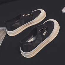 夏季镂空透气帆布鞋2024韩版低帮鞋网面潮鞋增高小白鞋板鞋CQ102