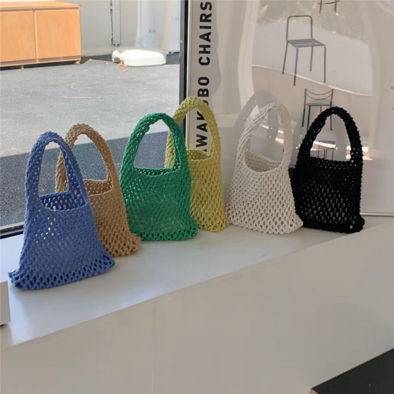 New Foreign Trade Internet Celebrity Ins Handmade Woven Hollowed Handbag Fashion All-Match Net Bag Vacation Beach Bag