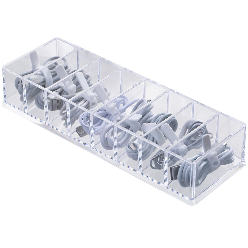 Transparent Data Cable Storage Box Drawer Earphone Charging Cable Finishing Box Acrylic Covered Compartment Storage Drawer