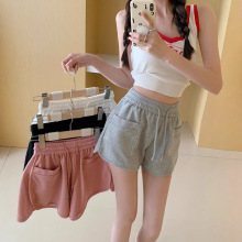 运动短裤女夏季新款休闲胖MM大码高腰显瘦学院风居家阔腿热裤外贸