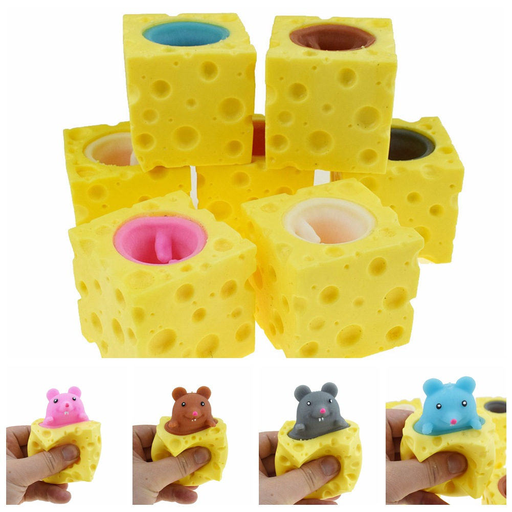 创意可爱奶酪松鼠杯字捏捏乐挤压发泄老鼠杯减压玩具跨境货源