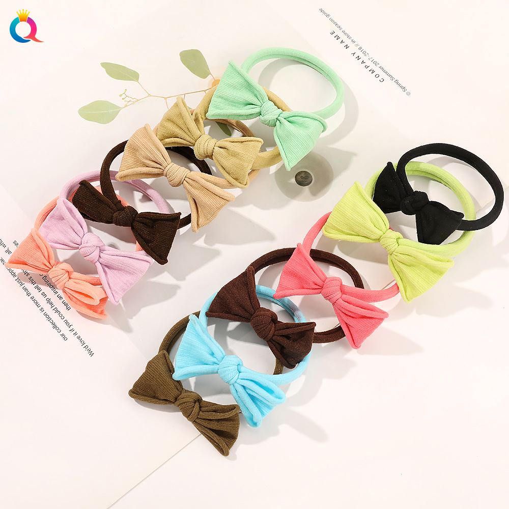 Japanese and Korean Fashion Candy-Colored Headband Basic Style Bow Seamless Hair Band Simple Ponytail Rubber Band