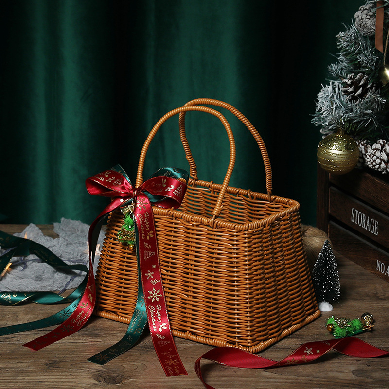 Creative Woven Rattan Portable Gift Box Christmas Birthday and Holiday Hand Gift Christmas Gift Packaging Box Wholesale