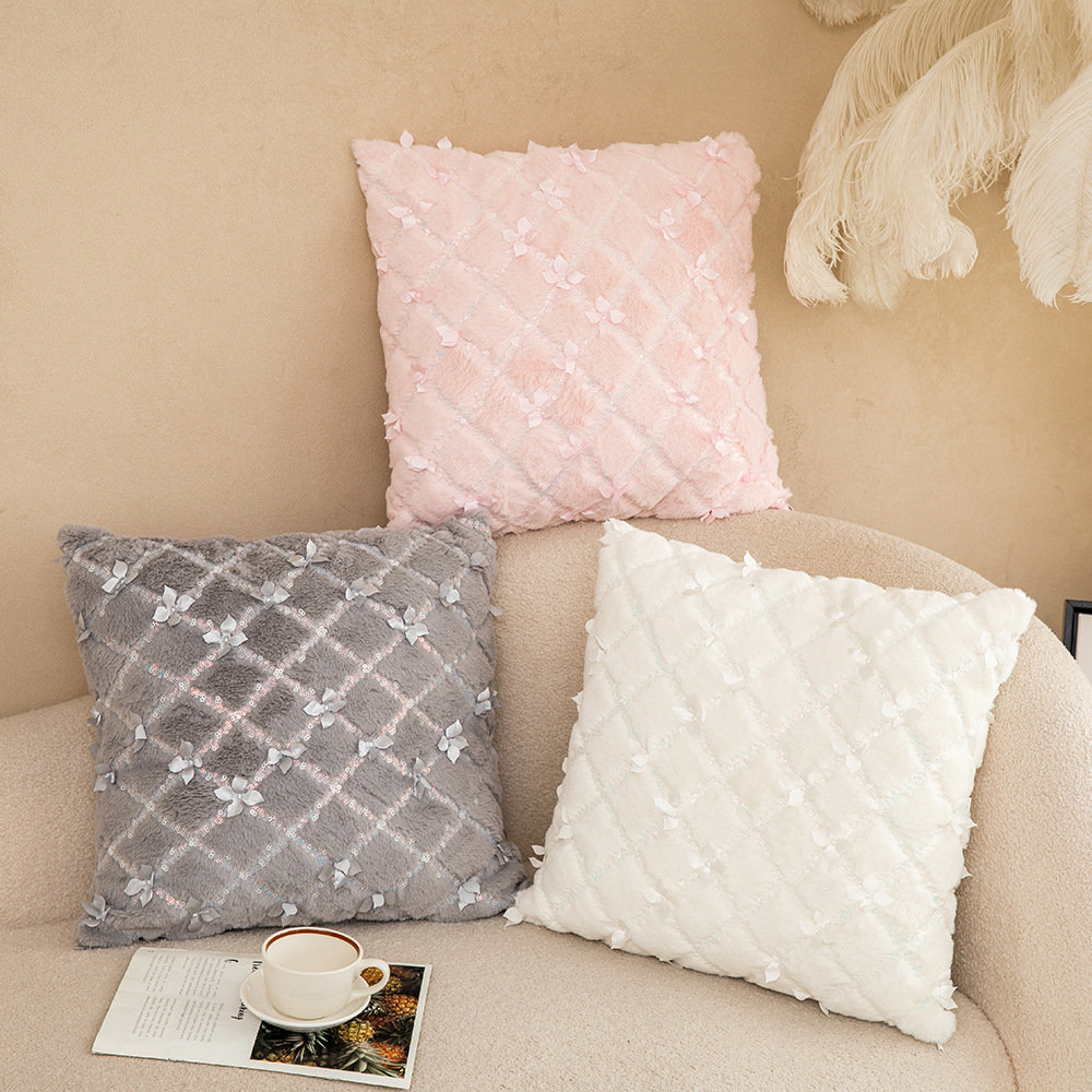 nordic single-sided plush grid sequined pillowcase cross-border hotel pillowcase without core sofa cushion wholesale