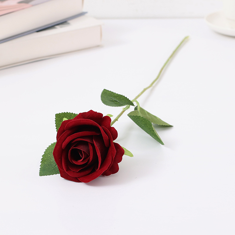 Artificial Rose Single Touch Flannel Rose Photography Props Furniture Decoration Live Factory Wholesale Foreign Trade Fake Flowers