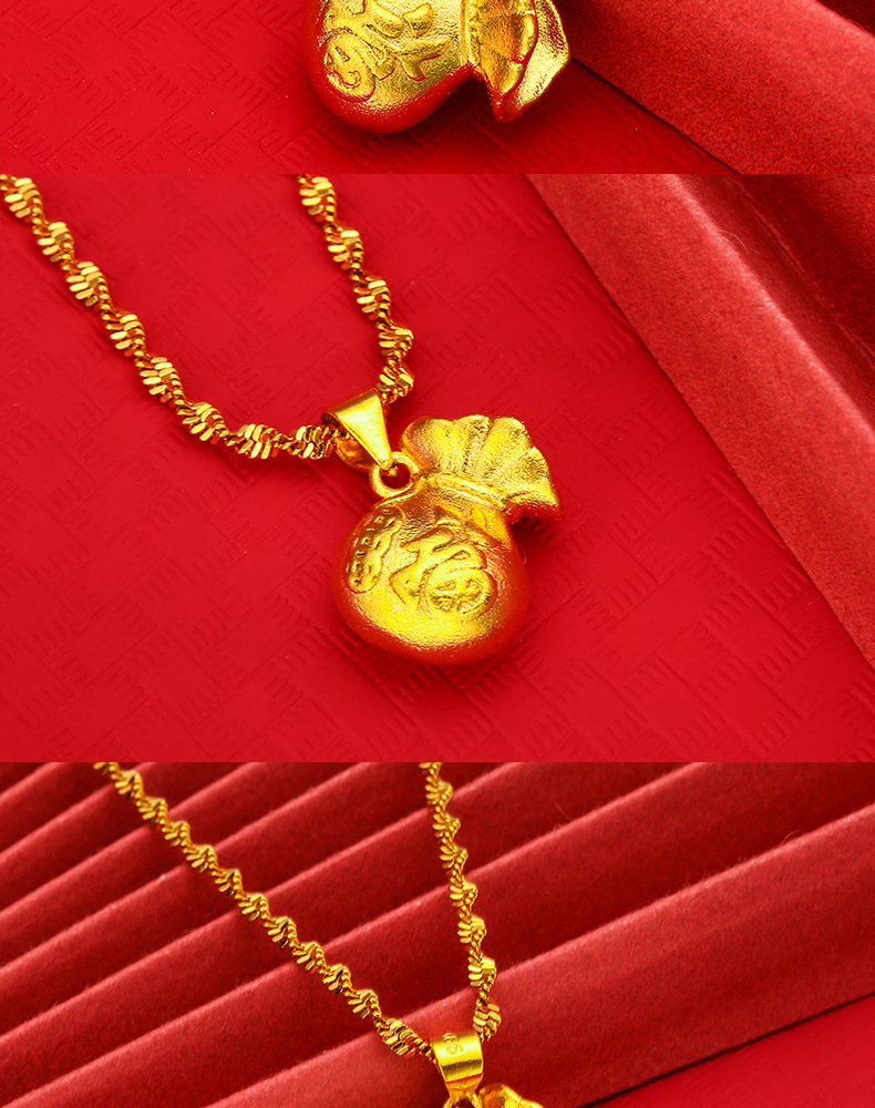 黄铜镀金实心福袋真仿黄金色坠子沙金福袋吊坠女镂空钱袋项链批发