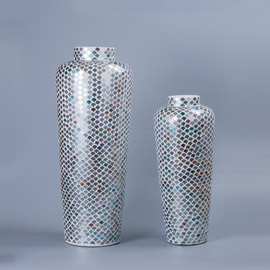 厂家新款时尚彩色鱼鳞现代落地大花瓶仿真花玻璃钢花器装饰品家居