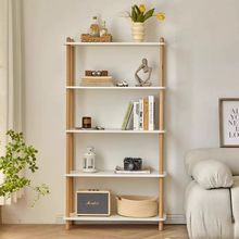 实木置物架落地多层家用榉木书架展示储物架简易白色客厅过道书柜