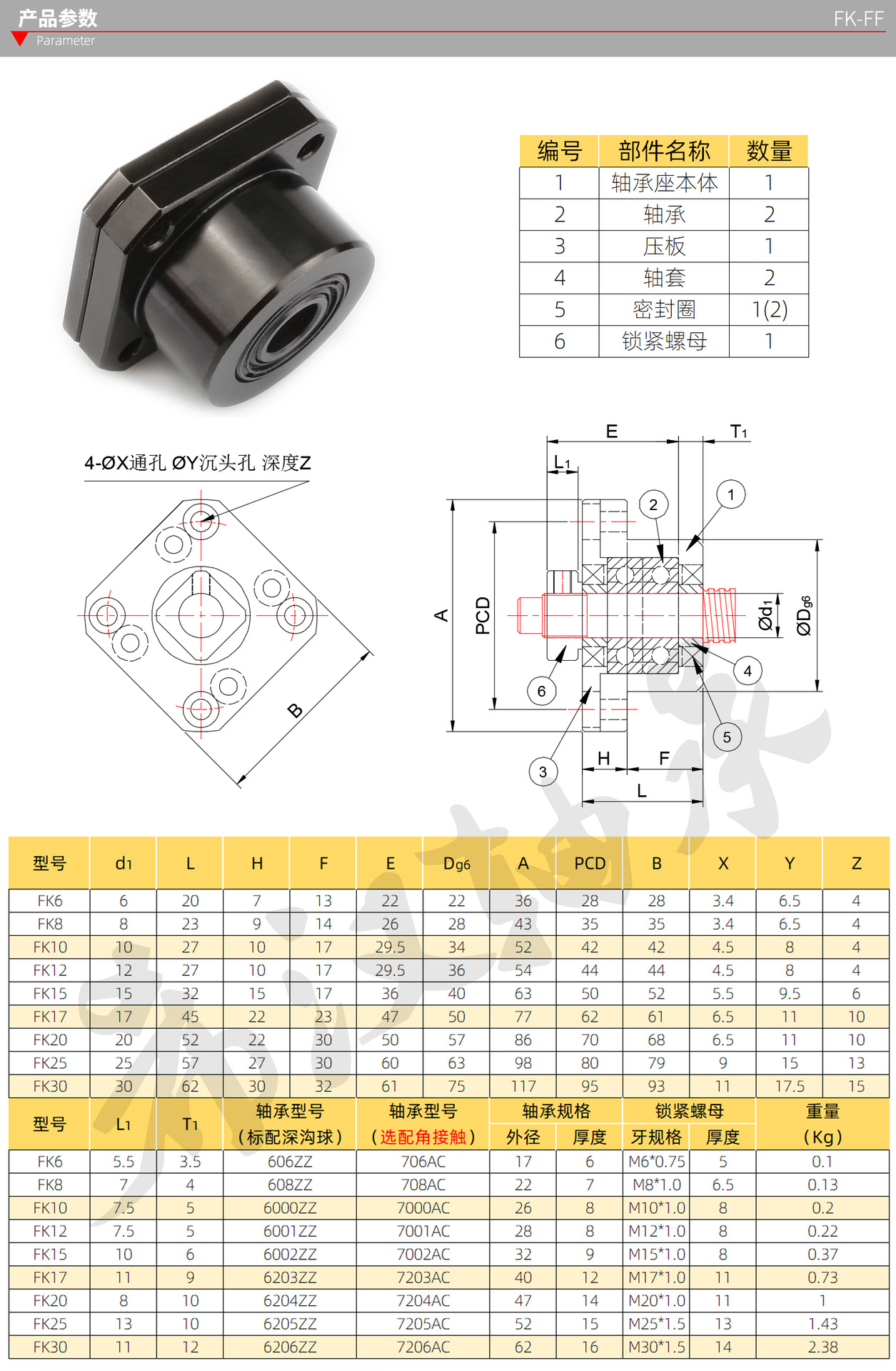 fk30 ff30批发丝杠卧式固定轴承座垂直安装滚珠丝杆支撑座