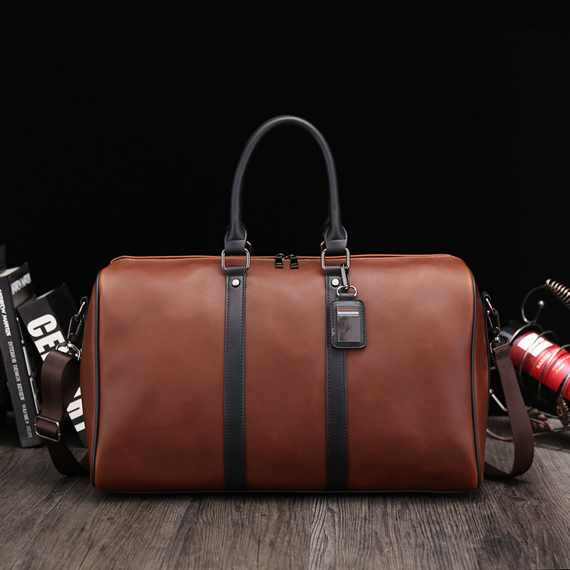 New Fashion Men's Retro Casual Pu Leather Large Capacity Travel Luggage Bag Men's Portable Boarding Travel Bag Men