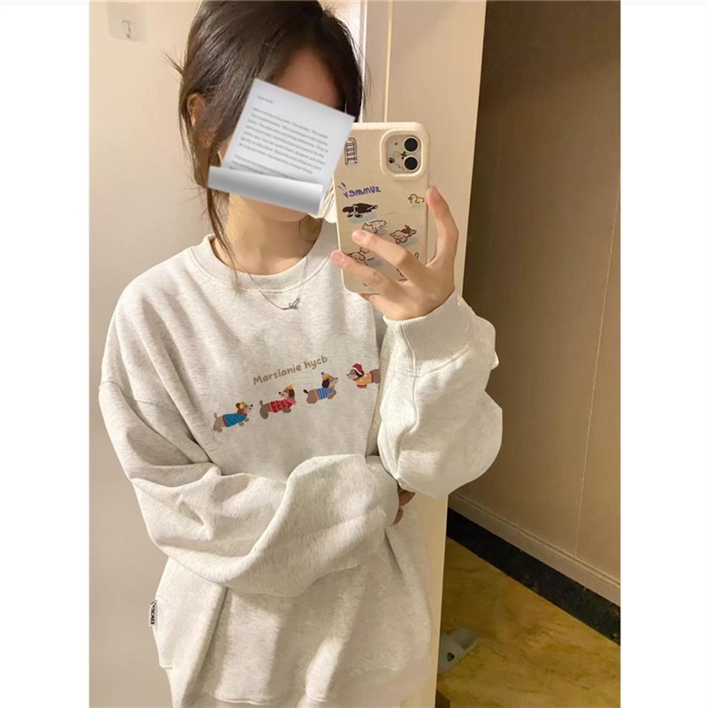 美式卡通印花圆领卫衣女上衣外套打底衫女