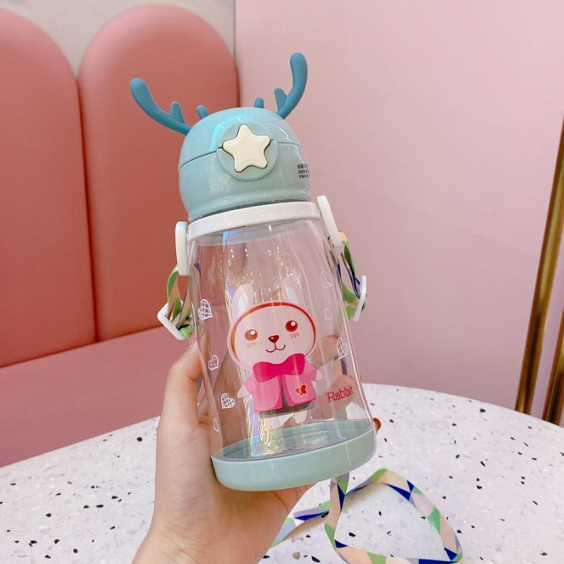 Children's Cups Kindergarten Elementary School Baby Anti-Fall Cup Cute Girl Student Antlers Kettle Bag Straw