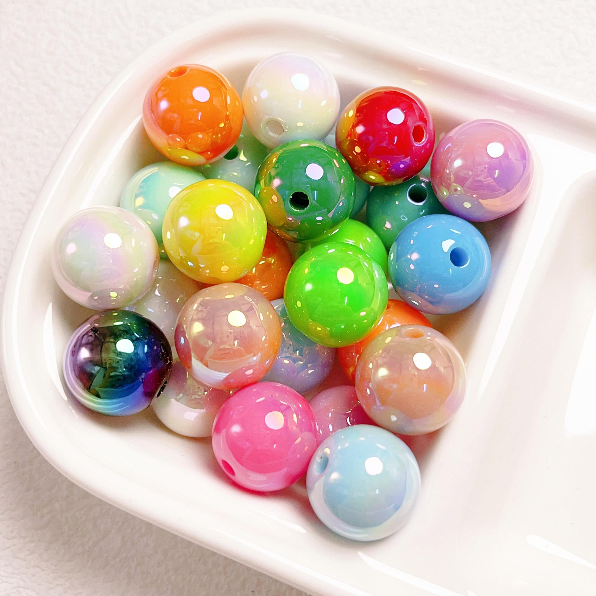 16mm High Cargo UV Plating Color Straight Hole round Beads Beads DIY Mobile Phone Charm Car Hanging Ring Scattered Beads Material Jewelry Accessories