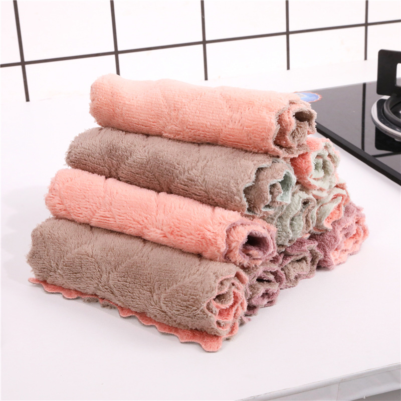 Diamond Absorbent Cloth Dish Towel Two-Color Bowl Towel Kitchen Dishcloth Double-Sided Thickened Cleaning Towel