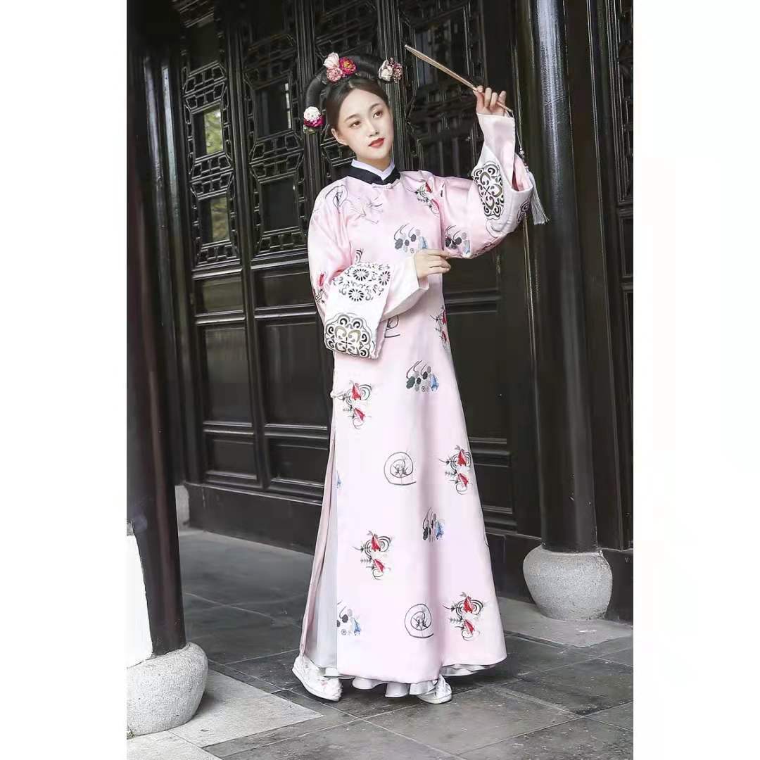 古装清朝旗袍拍抖音延禧攻略同款秋季女装满族盘扣斜襟复古氅衣