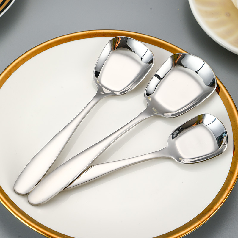 304 stainless steel square head flat-bottom spoon thickened household spoon ingot spoon dessert spoon baby spoon
