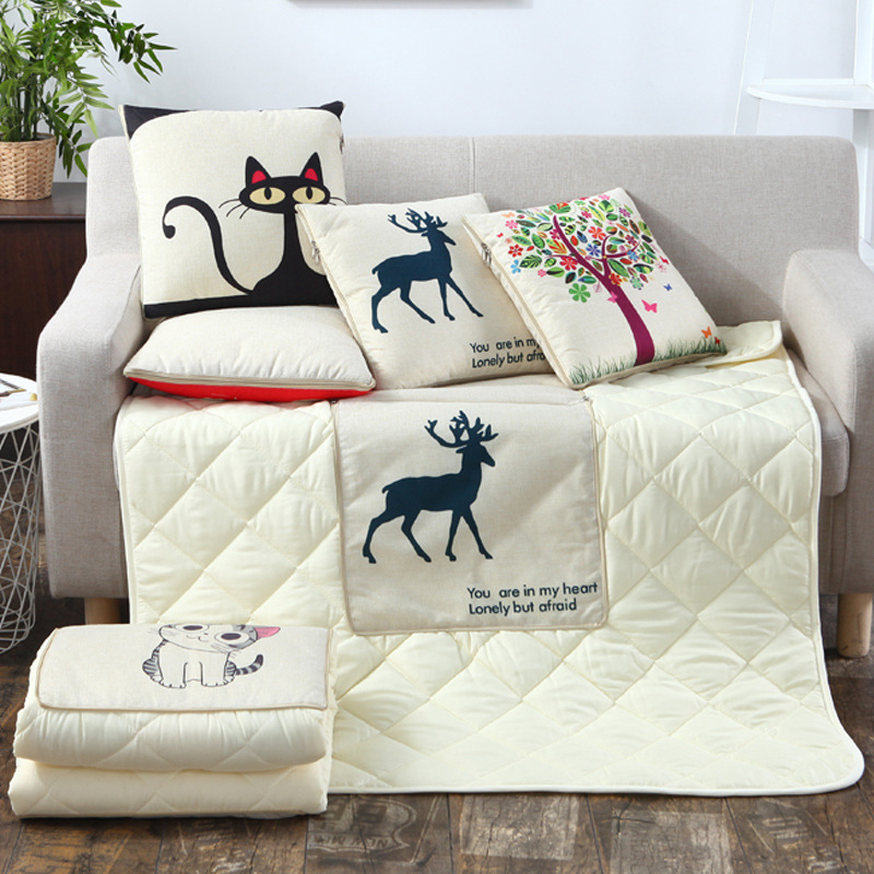 亚麻抱枕被汽车车载企业广告logo来图来样礼品批发二合一ins两用