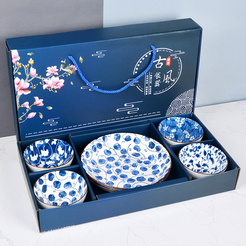 Japanese Blue and White Porcelain Ceramic Tableware Bowl Chopsticks Set Bowl Set Gift Box Creative Opening Activity Gift Business Gift