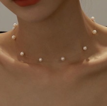 夏季简约珍珠锁骨链小众设计感轻奢项链女高级感颈链珍珠鱼线项链