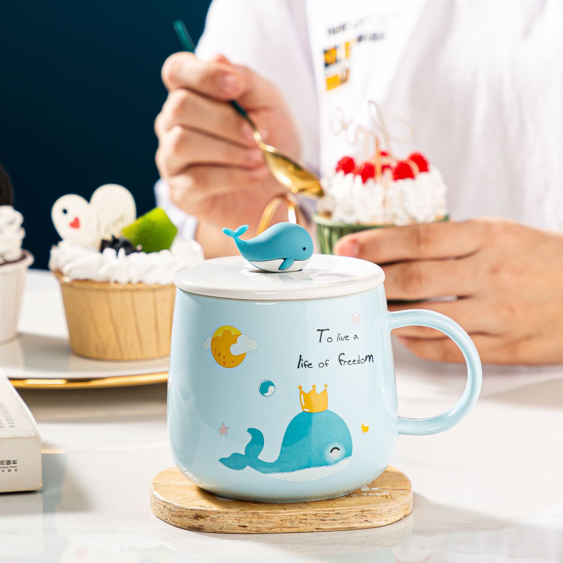 Cartoon Bear Color Glaze Ceramic Cup with Cover Spoon Practical Couple Water Cup Opening Event Gift Mug Ins