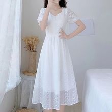 森系仙白色连衣裙女夏2024年新款法式初恋仙女裙打底显瘦长裙子
