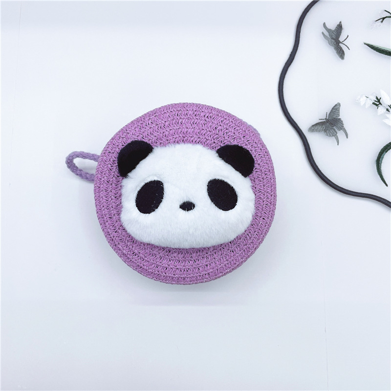 New Beach Bag Hand-Woven Mini Small round Bag All-Match Panda Accessories Shoulder Bag Crossbody Change Woven Bag