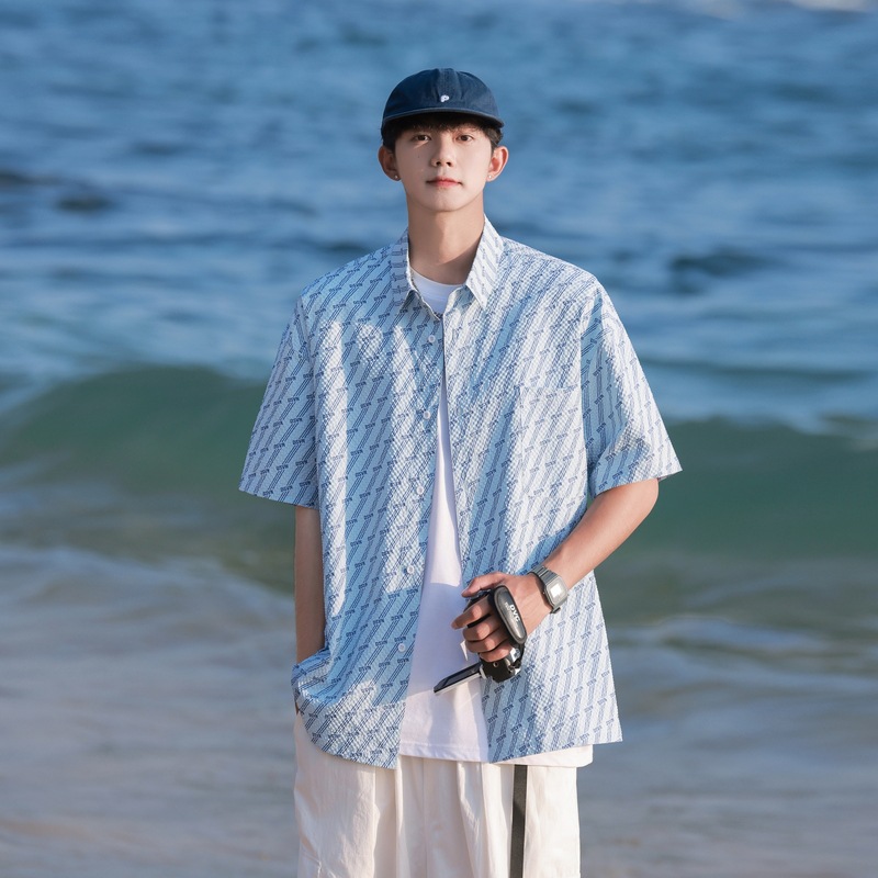 Short Sleeve Shirt Men's Summer Fashion Brand Student Lapels Shirt Hong Kong Style Loose Teen Couple Casual Top Clothes