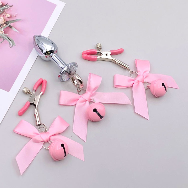 铃铛蝴蝶结情趣肛塞乳夹铃铛拉珠后庭尾巴可爱情趣调情情侣用品