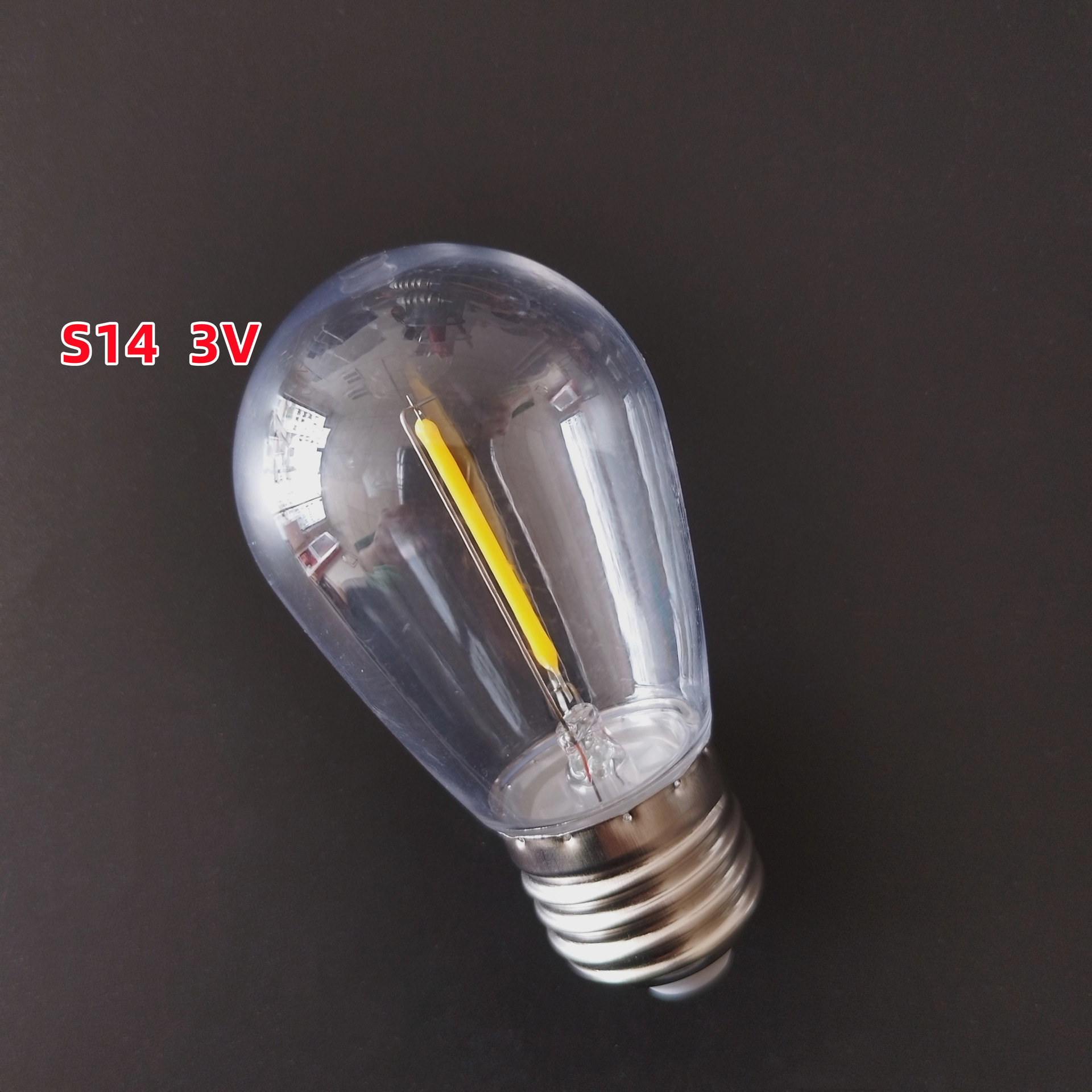 S14 LED3V 钨丝小球泡陶瓷灯丝灯 0.5W暖白光 E27螺口 太阳能庭院