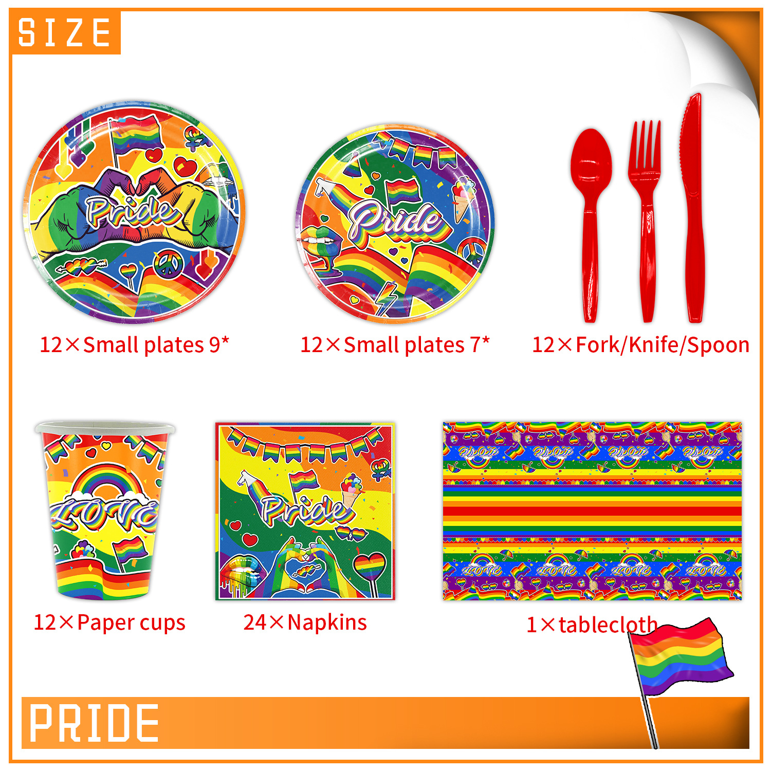 Pride Pride Festival Theme Party Decoration Tableware Set 12-Person Disposable Party Paper Pallet Tissue Tablecloth