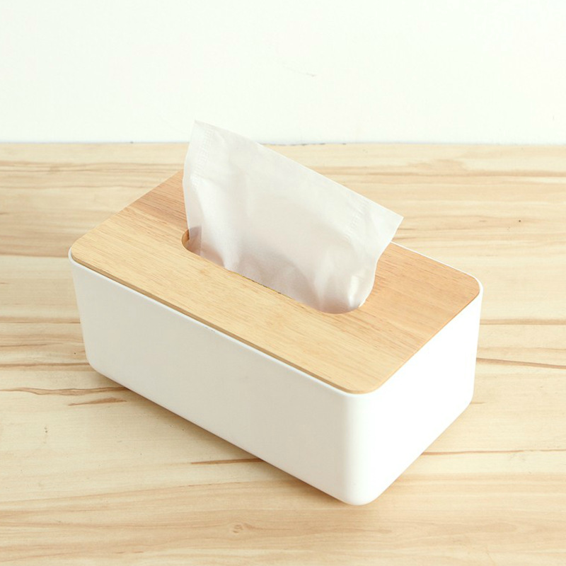 Japanese-Style Simple Wooden Cover Desktop Home Tissue Box Paper Storage Tissue Box for Home and Vehicle Gift Advertising Logo