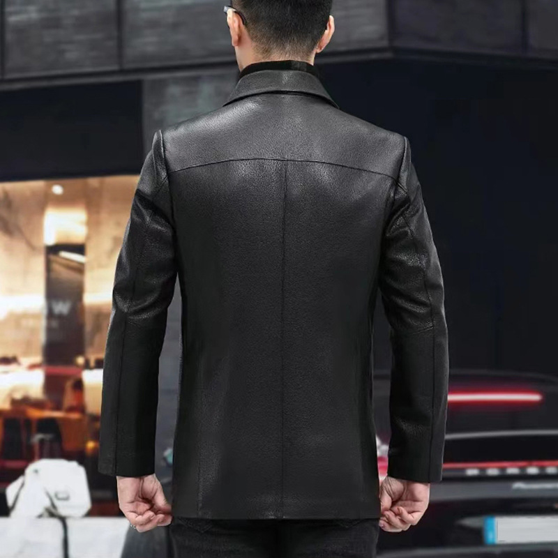 Spring and Autumn Haining Mid-Length Business Leather Jacket 2022 Lapel Light Luxury Sheepskin Jacket Men's Coat Genuine Leather