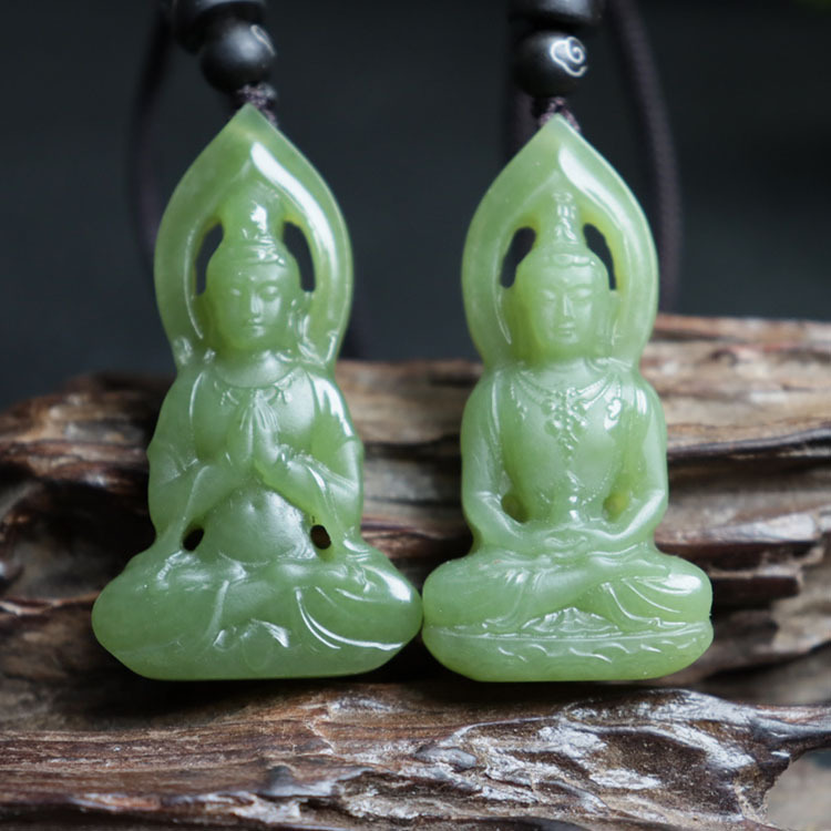 天然双面和田玉观音吊坠男玉坠真玉立体如来玉石情侣玉佩女士项链