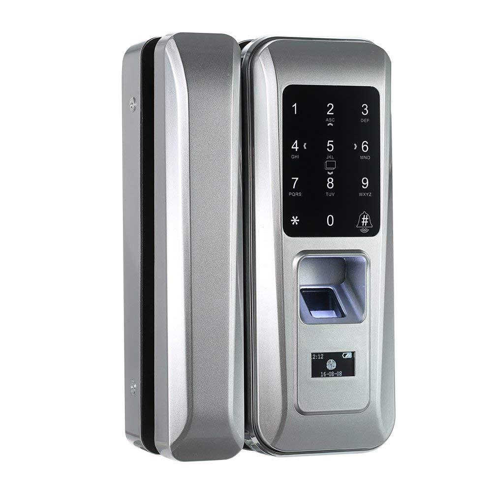 新款玻璃门指纹锁 免开孔双开单开有框门智能锁密码电锁玻璃门锁